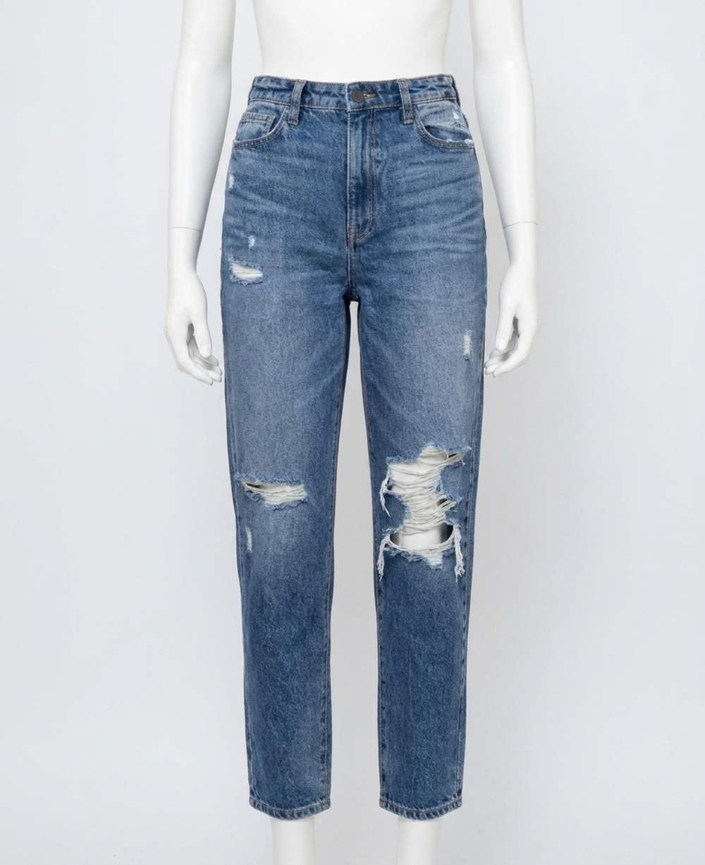 NEW HIDDEN two tone distressed tapered jeans in medium wash